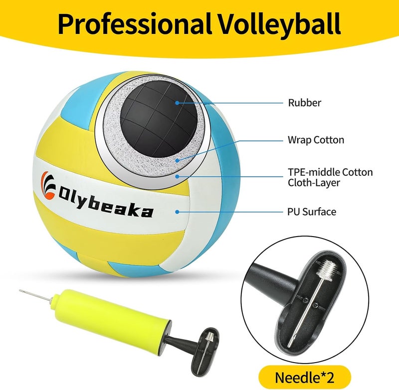 Olybeaka Portable Outdoor Volleyball Net Set for Backyard Beach with Adjustable Poles, Soft PU Volleyball & Pump, Carry Bag and Durable Anti-Sagging Net - Image 4